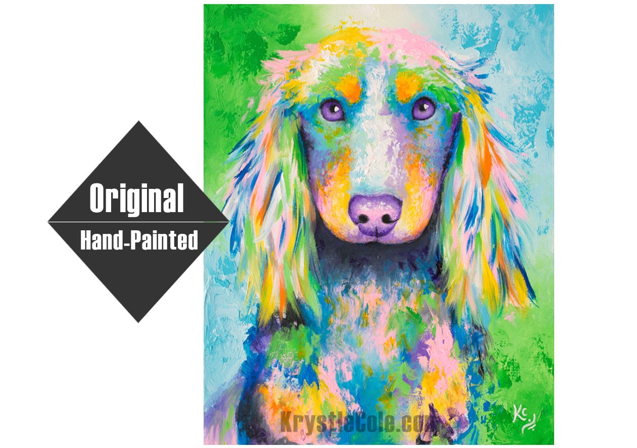 Long-haired Dachshund Dog Painting - 16x20"