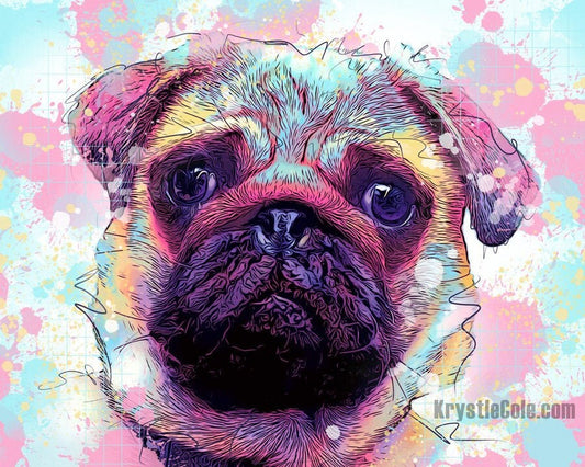 Pug Art on CANVAS or PAPER - Pug Print. Pug Gifts. Pug Wall Decor. Original Artwork by Krystle Cole *Each Print Hand Signed*