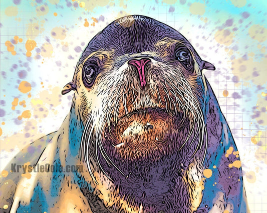 Sea Lion Art - Sea Lion Print. Colorful Ocean Animal Wall Decor on CANVAS or PAPER *Each Print Hand Signed*