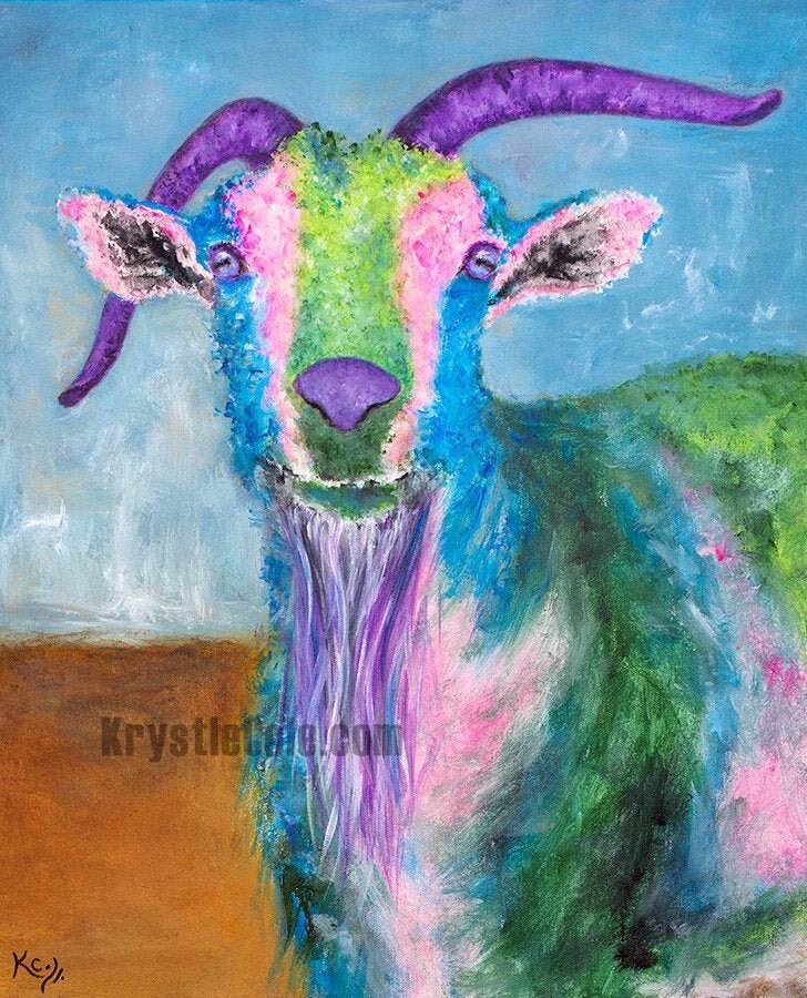 Goat Painting - Goat Gifts. Colorful Billy Goat Print by Krystle Cole