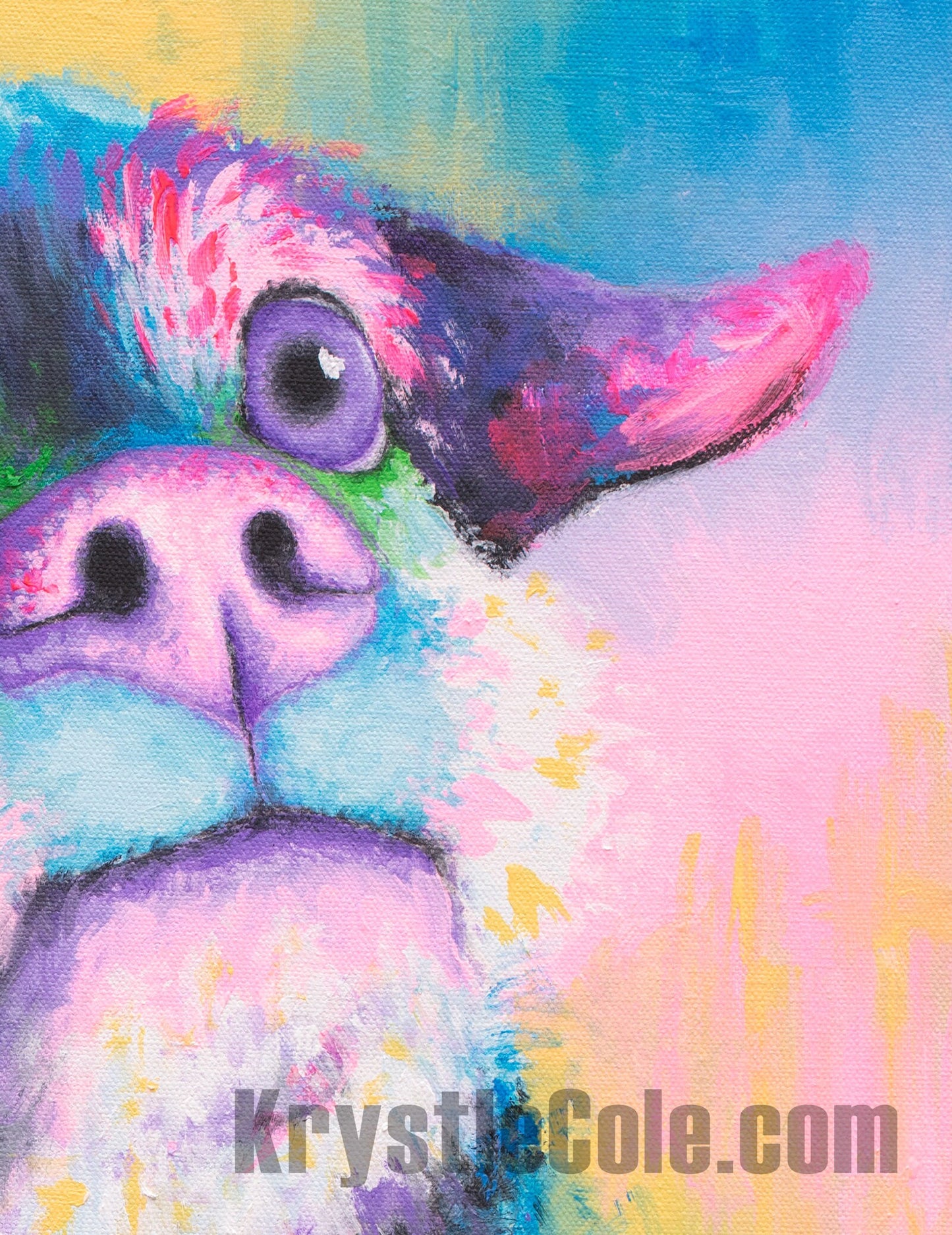 Terrier Art Print on CANVAS or PAPER. Rainbow Dog Painting by Krystle Cole