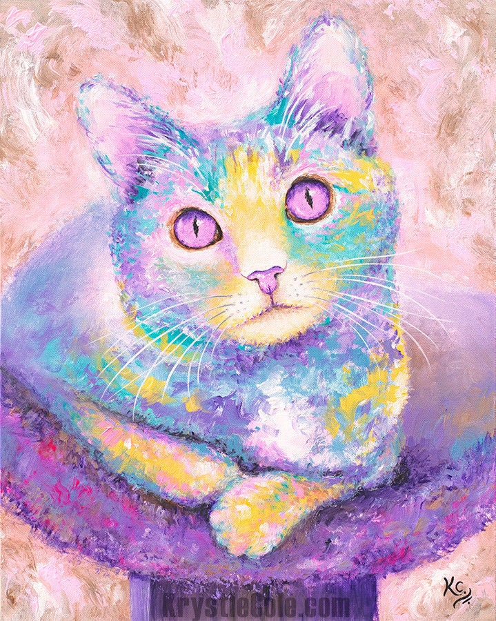 Cat with shops Little Girl Original Art Pastel Painting Drawing Matted Signed 10x12 inch