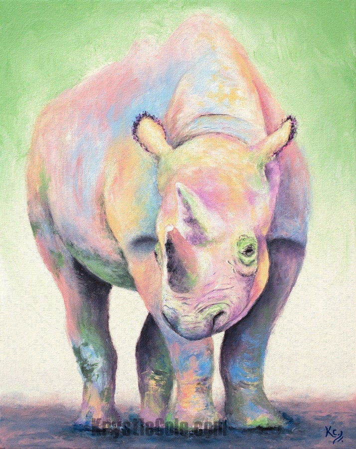 Rhino Art - Rhinoceros Print on CANVAS or PAPER. Pastel Animal Painting by Krystle Cole