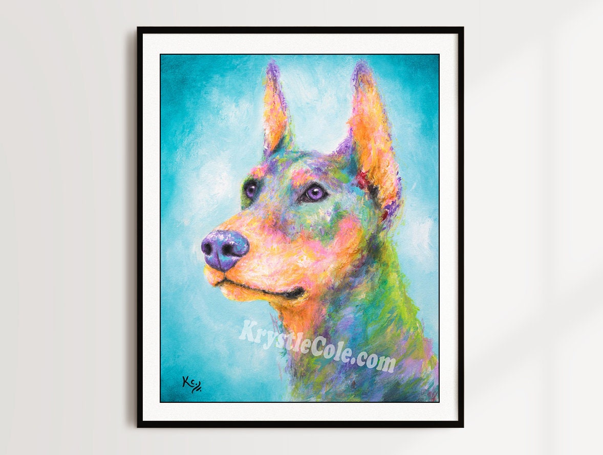 Doberman Pinscher Art - Doberman Gifts. Print on PAPER or CANVAS of Doberman Painting by Krystle Cole