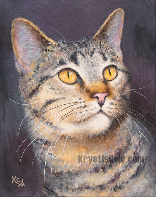 Brown Tabby Cat Art - Cat Print on CANVAS or PAPER of Tabby Cat Painting by Krystle Cole