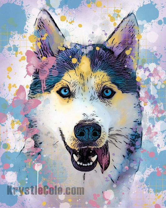 Siberian Husky Art Print on CANVAS or PAPER. Dog Wall Decor. Original Artwork by Krystle Cole *Each Print Hand Signed*
