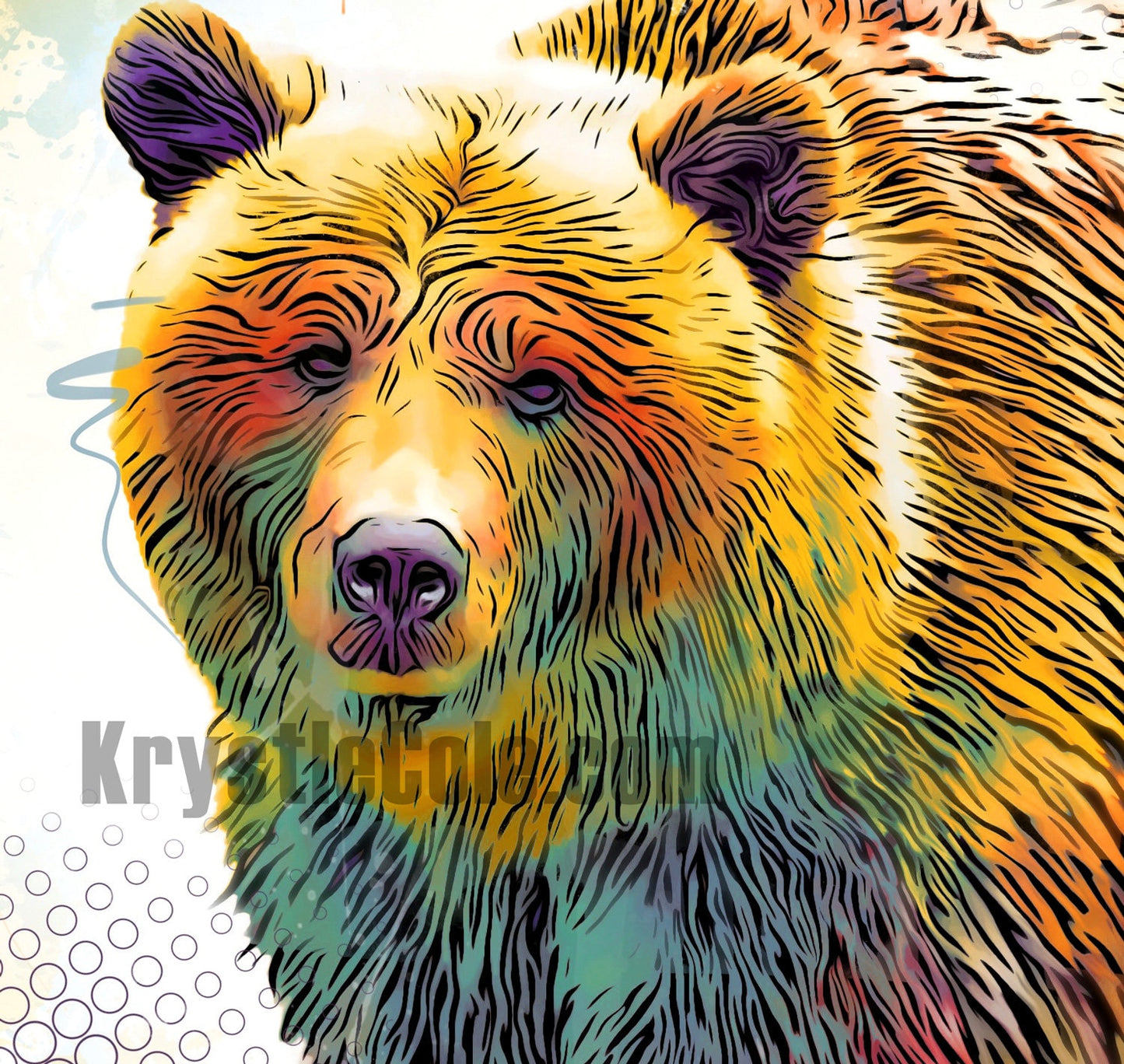 Grizzly Bear Art Print on CANVAS or PAPER - Bear Standing Full Body. Original Artwork by Krystle Cole *Each Print Hand Signed*