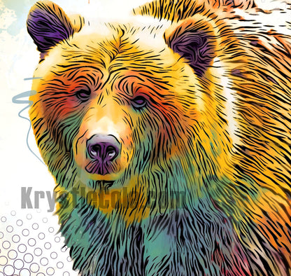 Grizzly Bear Art Print on CANVAS or PAPER - Bear Standing Full Body. Original Artwork by Krystle Cole *Each Print Hand Signed*