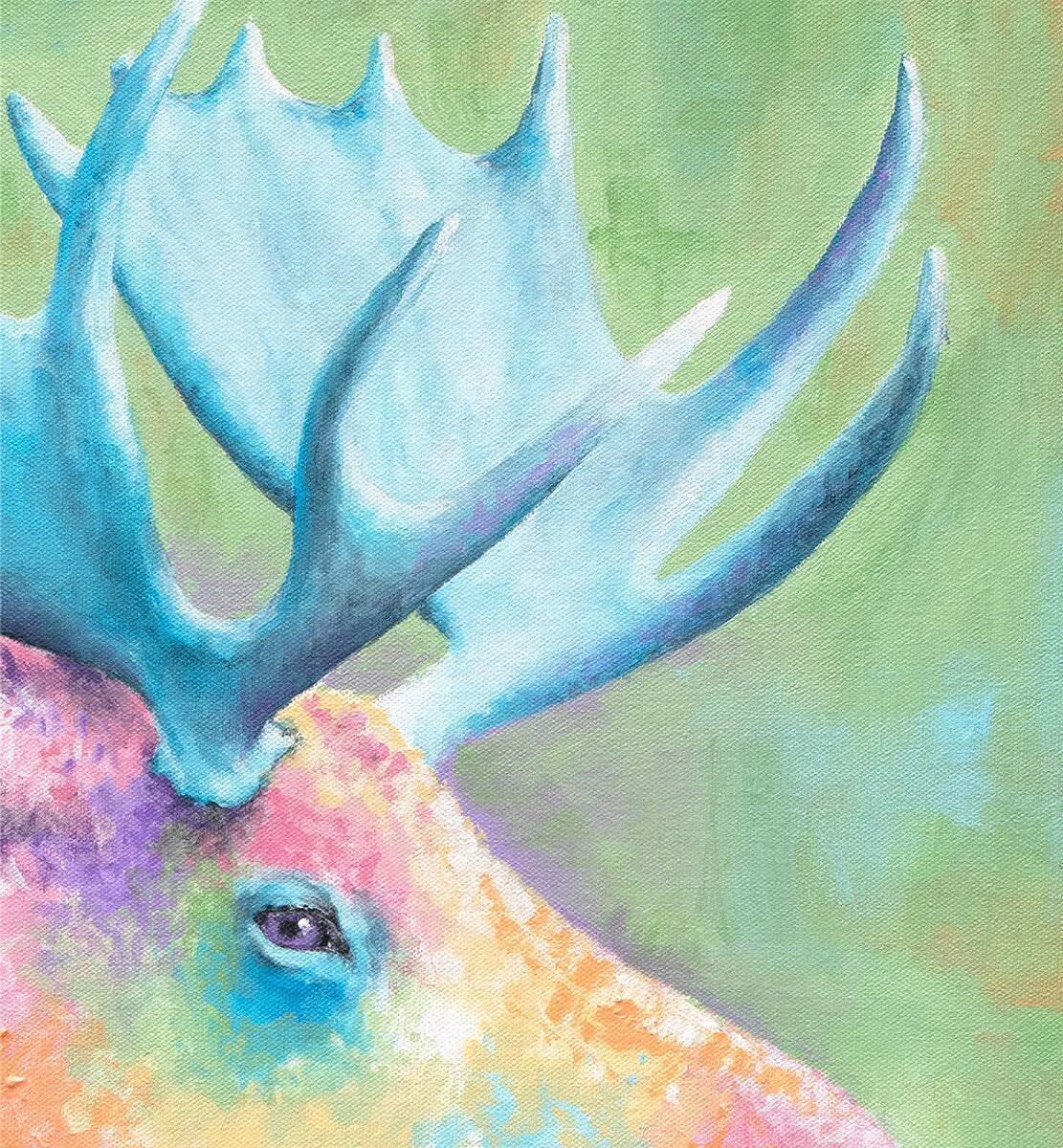 Moose Art Print on CANVAS or PAPER of Colorful Moose Painting by Krystle Cole