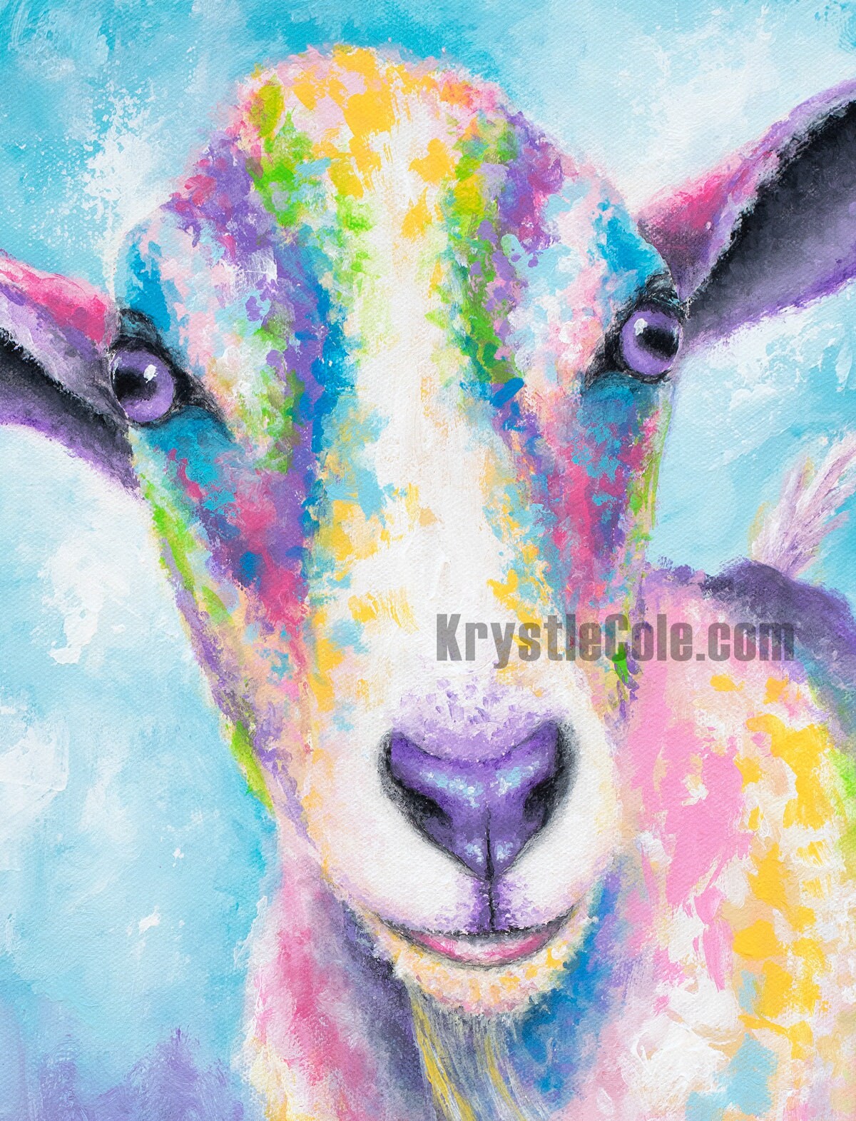 Goat Art Print on PAPER or CANVAS - Goat Gifts. Colorful Baby Goat Painting by Krystle Cole