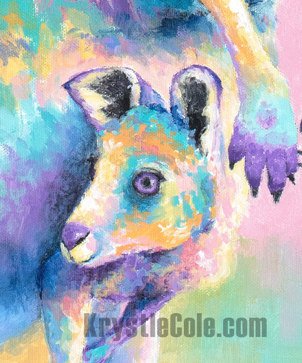 Kangaroo Art Print on CANVAS or PAPER - Kangaroo and Joey Painting by Krystle Cole