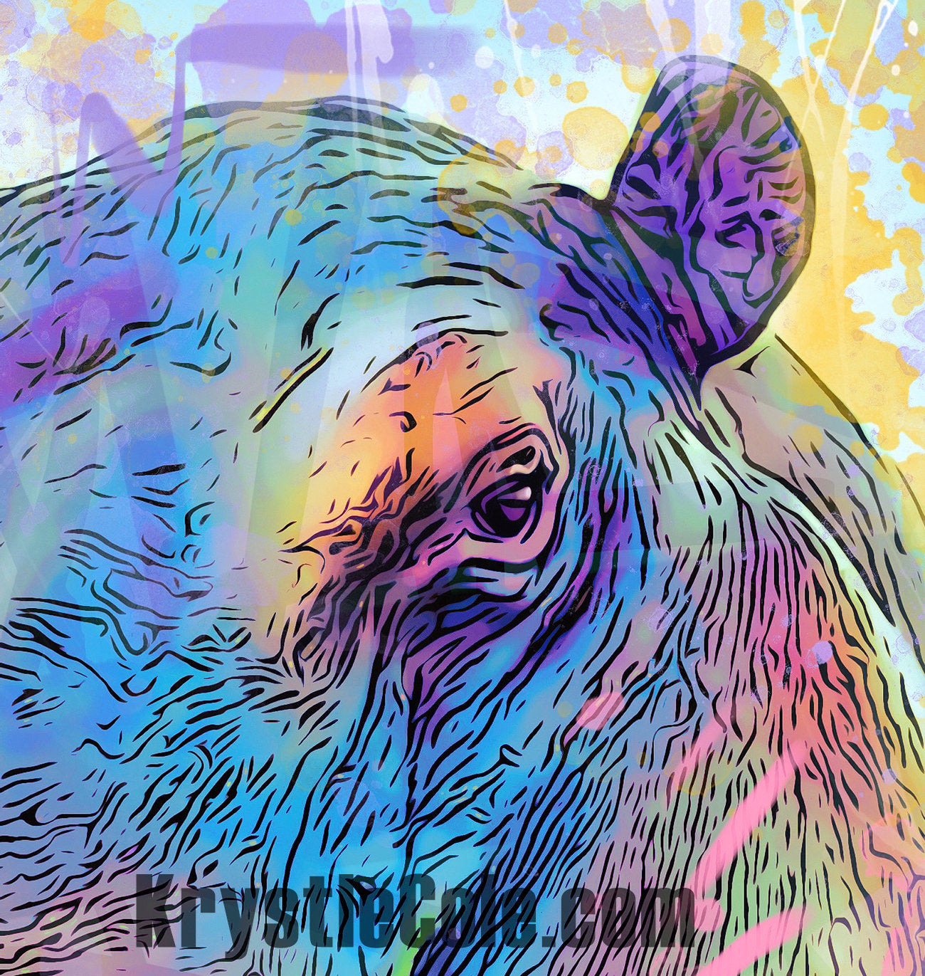 Hippo Art Print on CANVAS or PAPER - Hippopotamus Painting by Krystle Cole *Each Print Hand Signed*