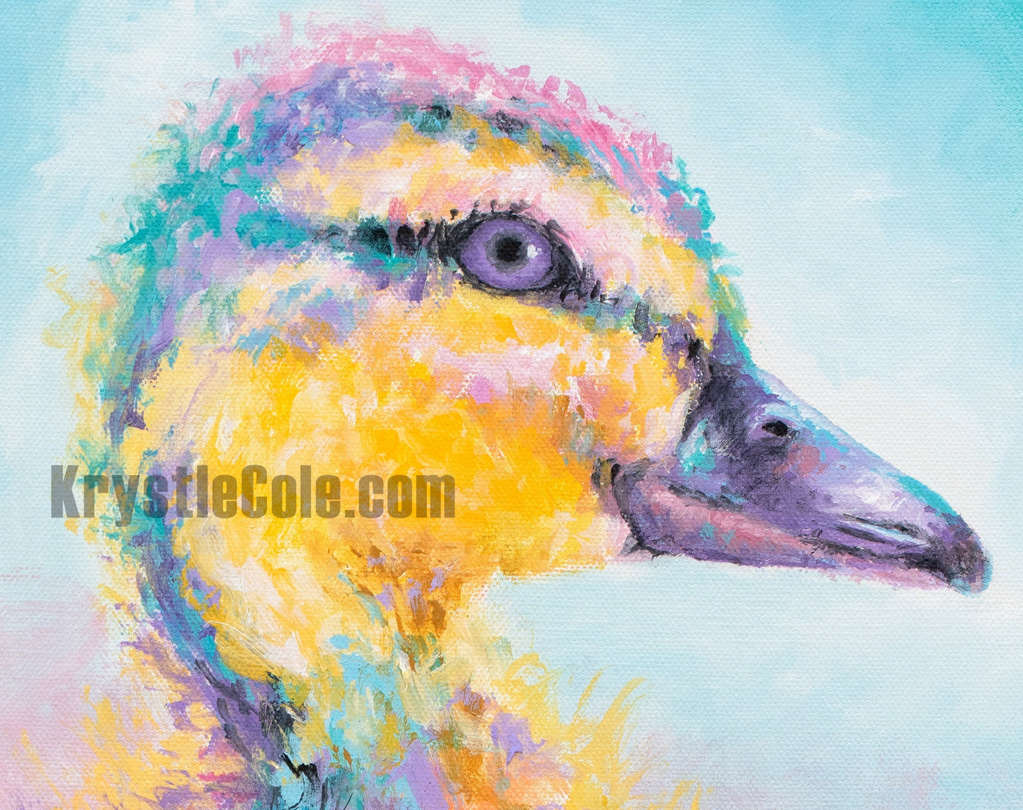 Colorful Duckling Art Print on CANVAS or PAPER - Baby Duck Painting by Krystle Cole