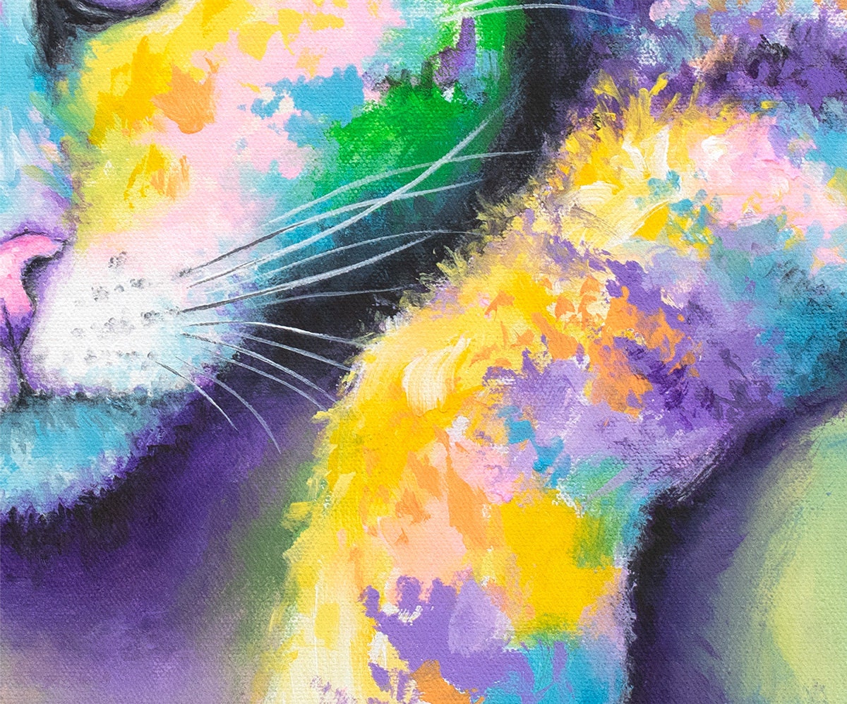 Colorful Cat Painting - Rainbow Cat Art. Tabby Cat Print on CANVAS or PAPER by Krystle Cole