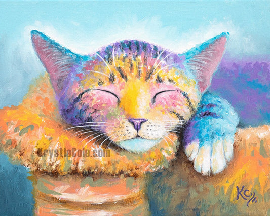 Sleeping Kitten Painting - Cat Art Print on CANVAS or PAPER by Krystle Cole