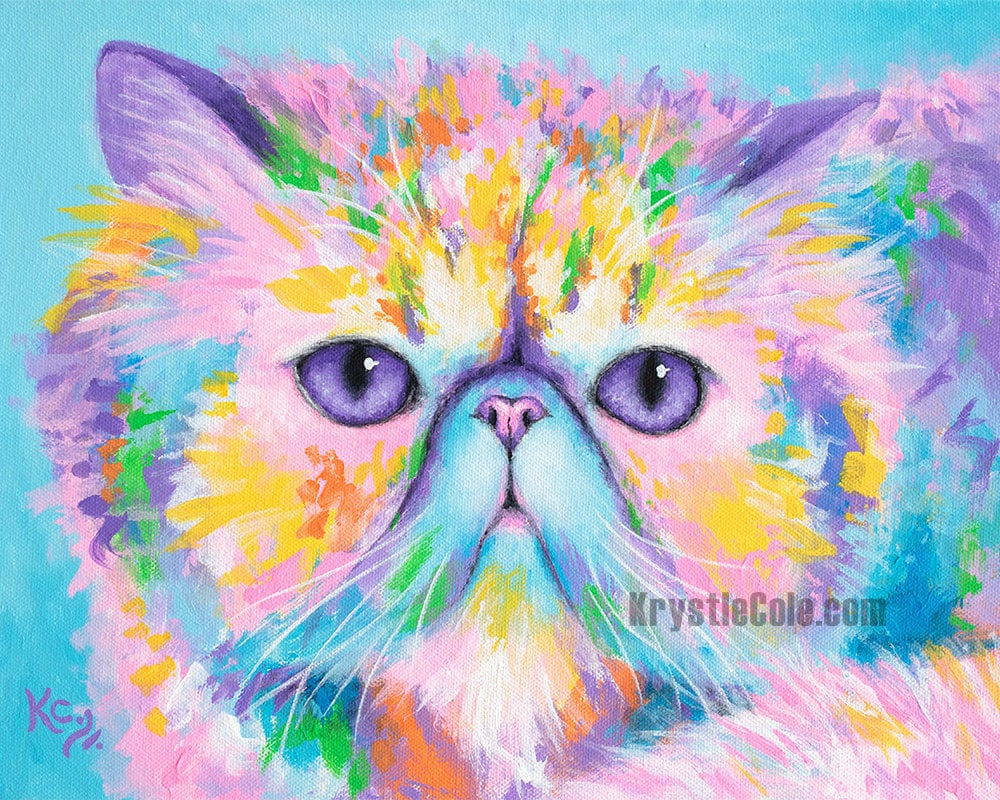 Persian Cat Art Print on CANVAS or PAPER - Persian Cat Painting by Krystle Cole