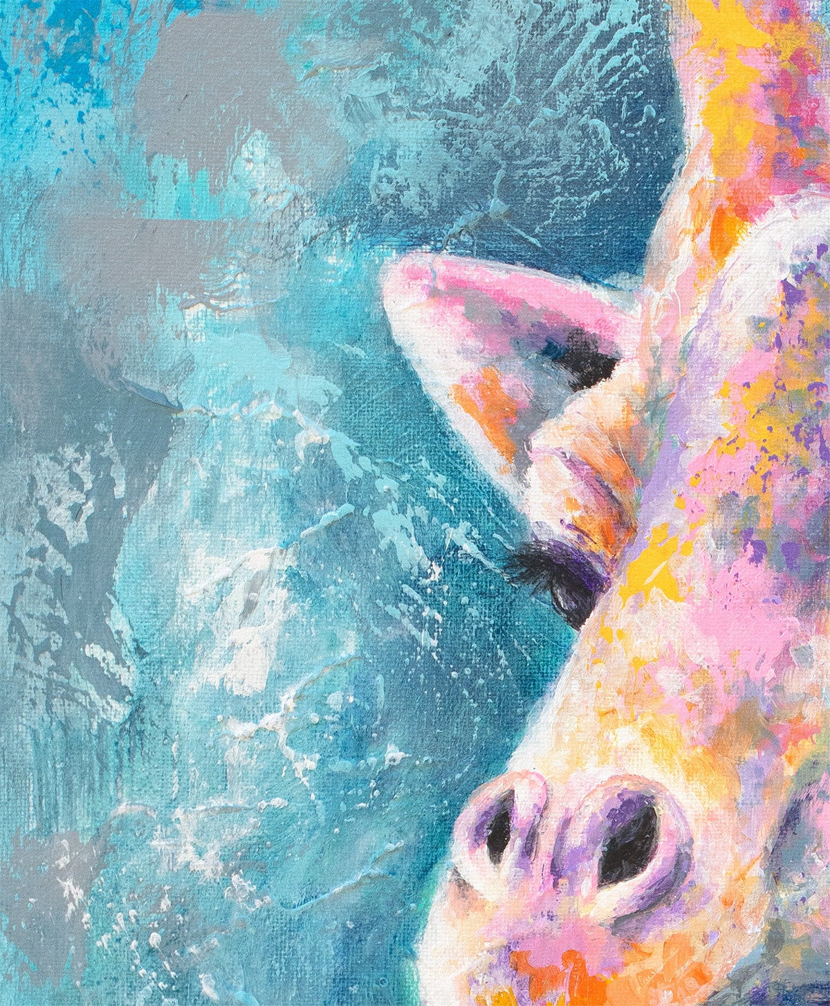 Giraffe Art - Mom and Baby Giraffe Wall Art. Giraffes Print on CANVAS or PAPER. Impasto Giraffe Painting by Krystle Cole