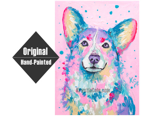 Pink Corgi Painting - 6x8"