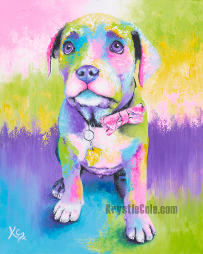 Pit Bull Art Print - Puppy with Bow Tie