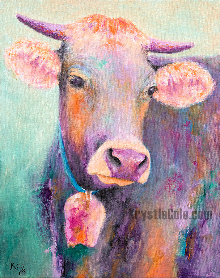 Cow Art Print - Cow with Cowbell