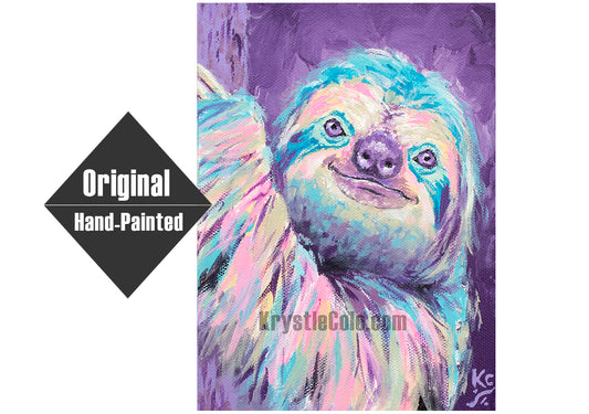 Purple Sloth Painting - 6x8"