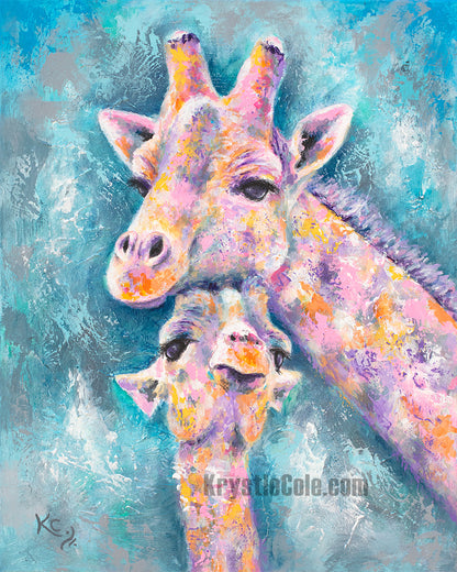 Giraffe Art Print - Mom and Baby Giraffe