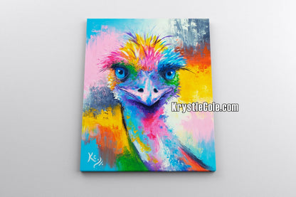 Ostrich Art, Emu Art, Print on CANVAS or PAPER. Bird Painting by Krystle Cole