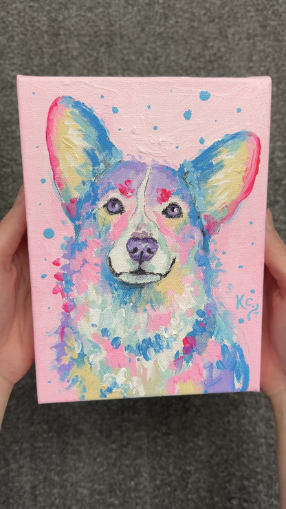 Pink Corgi Painting - 6x8"