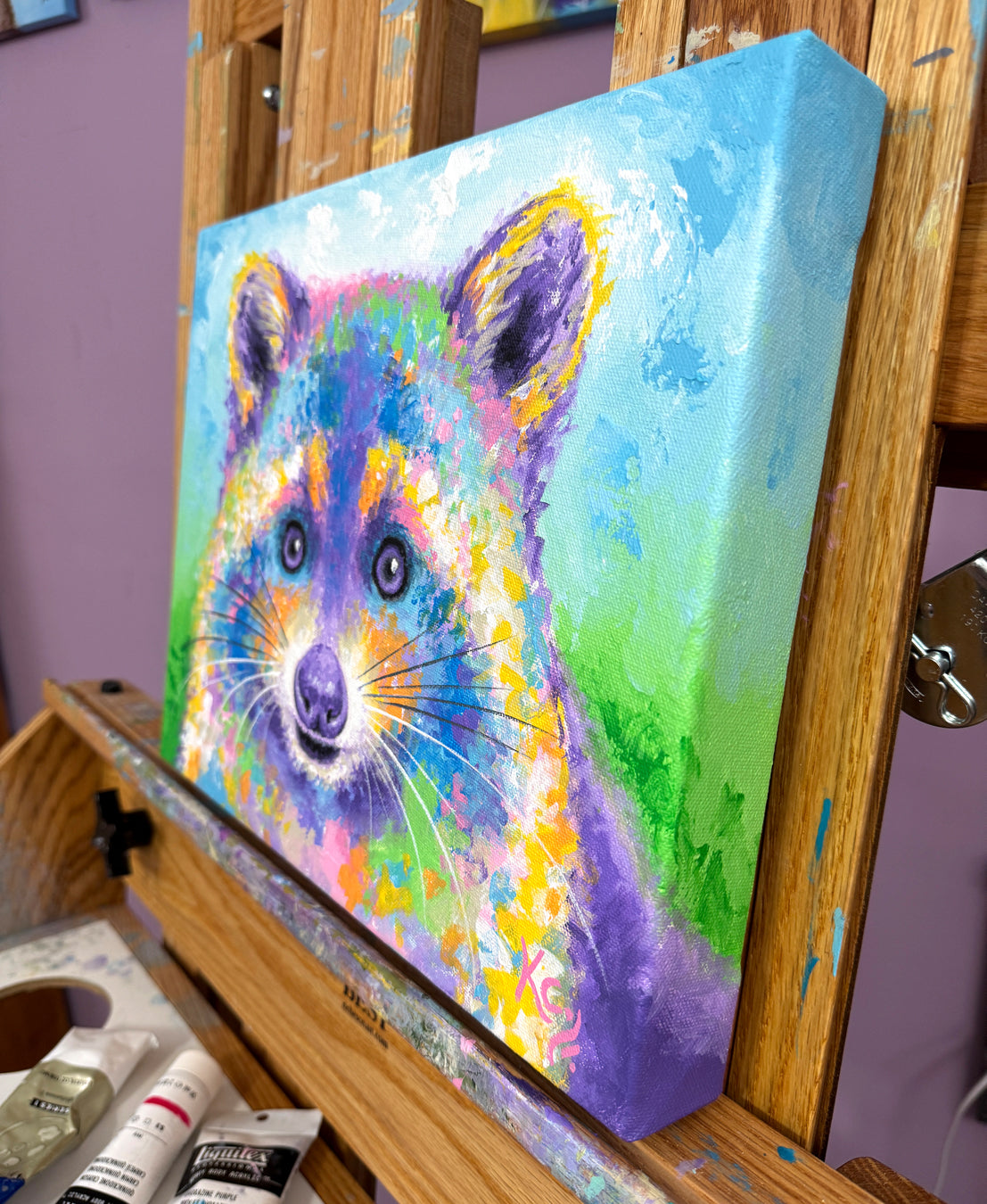 Raccoon Visitor Painting - 11x14"