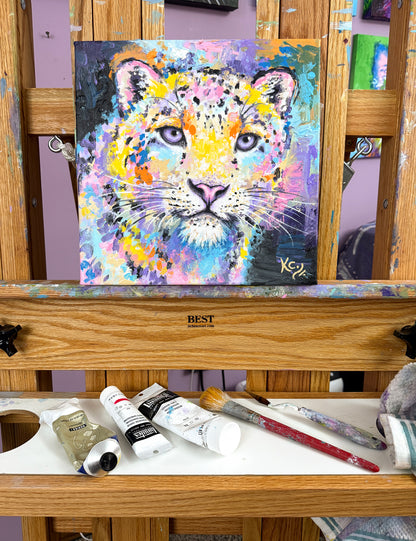 Rainbow Snow Leopard Painting - 12x12"