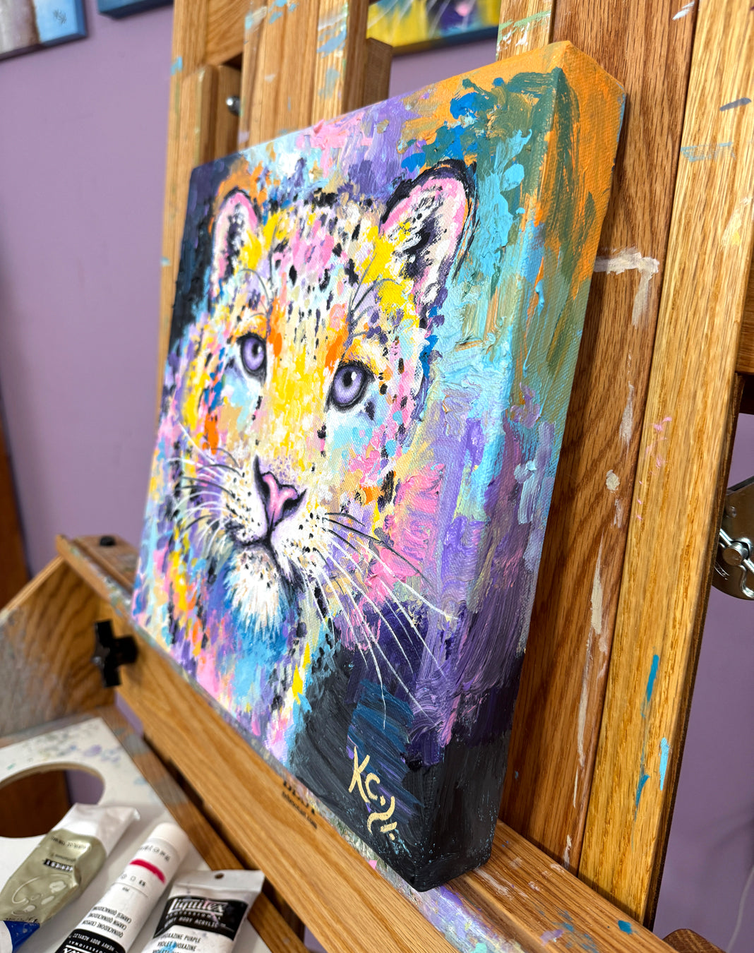 Rainbow Snow Leopard Painting - 12x12"