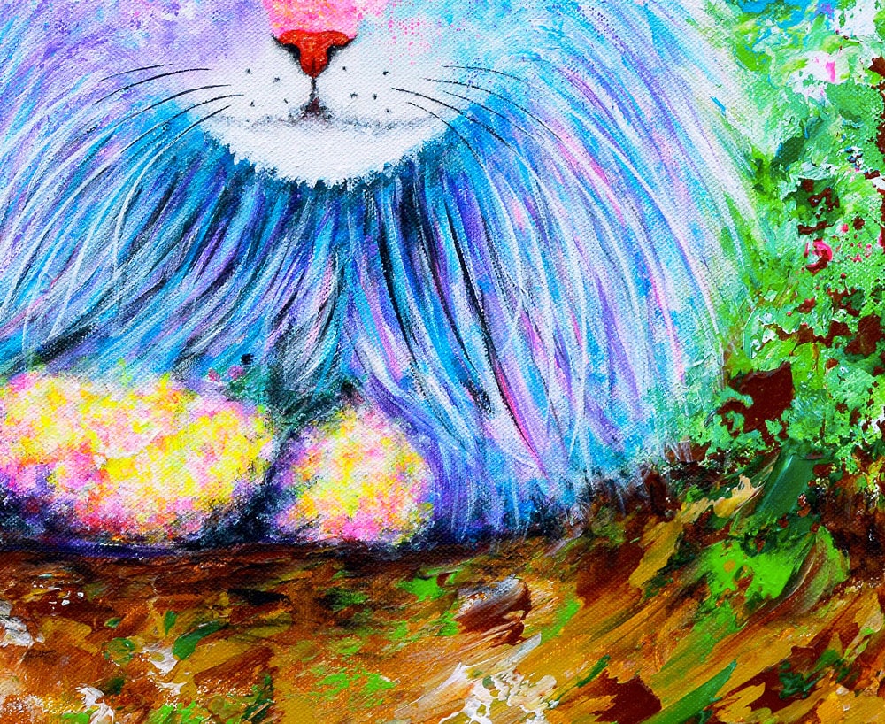 Long-Haired Cat Art - Cat Print on CANVAS or PAPER. Long Hair Cat Painting. Long Haired Cat Artwork by Krystle Cole