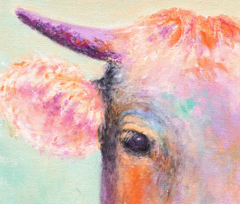 Cow Art Print on Paper or Canvas - Purple Cow Gifts for Her, Cow Wall Artwork, Cow Decor. Print of Cow Painting by Krystle Cole