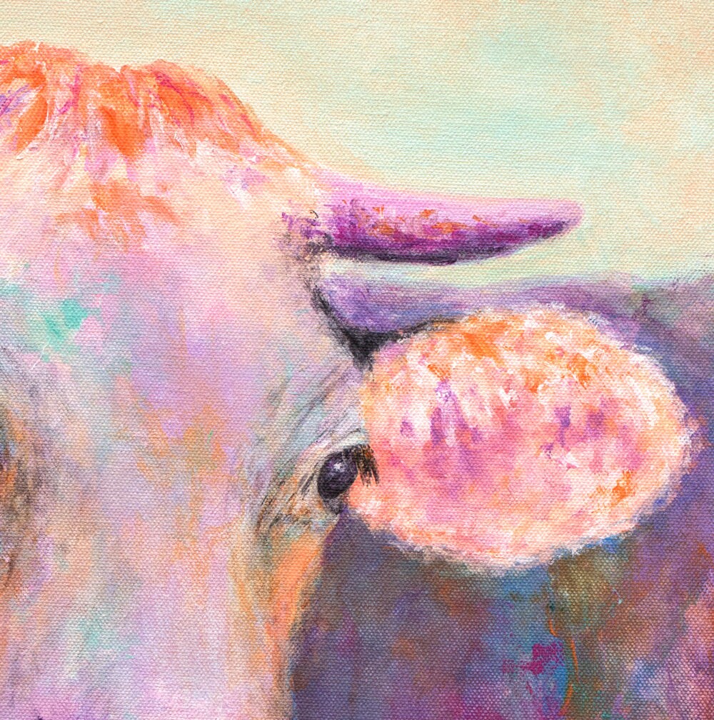 Cow Art Print on Paper or Canvas - Purple Cow Gifts for Her, Cow Wall Artwork, Cow Decor. Print of Cow Painting by Krystle Cole