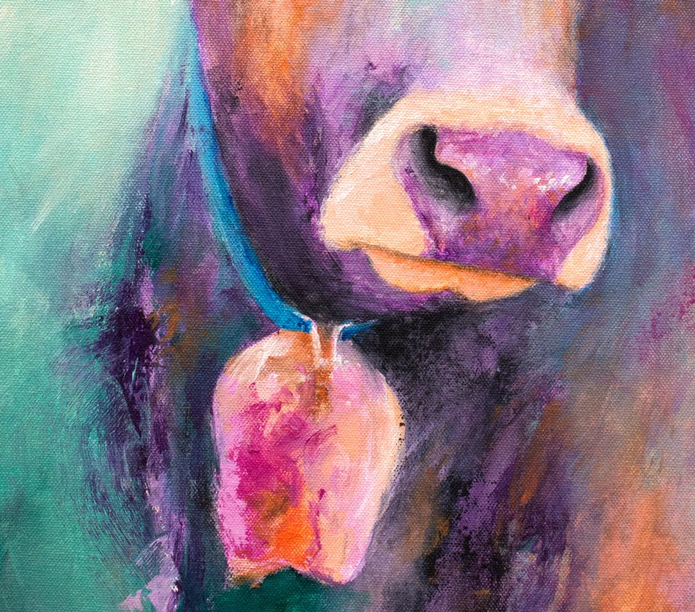 Cow Art Print on Paper or Canvas - Purple Cow Gifts for Her, Cow Wall Artwork, Cow Decor. Print of Cow Painting by Krystle Cole