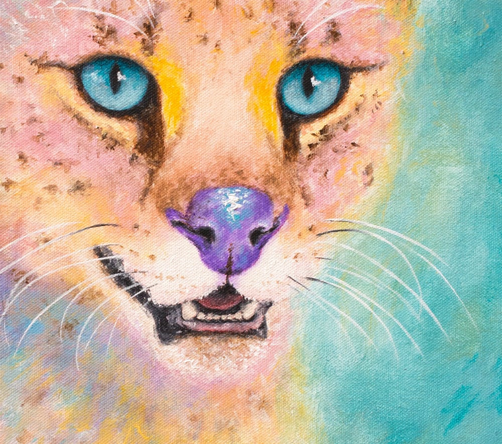 Savannah Cat Art Print on CANVAS or PAPER. Serval Painting by Krystle Cole