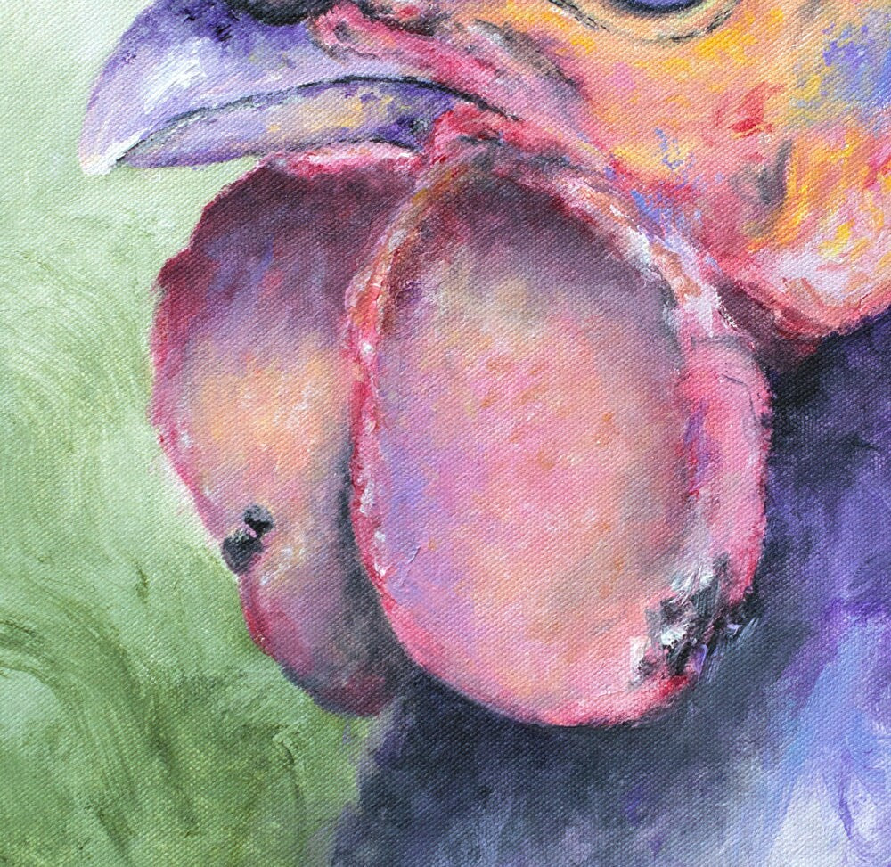 Purple Chicken Painting - Chicken Lover Gift. Rooster Art on CANVAS or PAPER by Krystle Cole