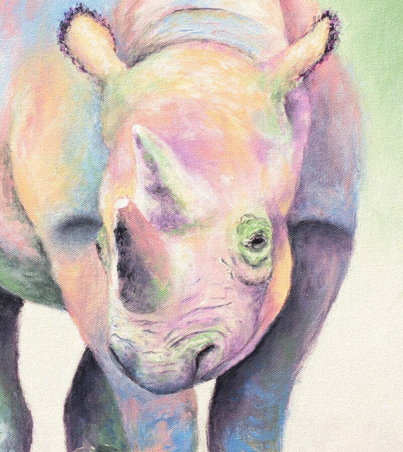 Rhino Art - Rhinoceros Print on CANVAS or PAPER. Pastel Animal Painting by Krystle Cole