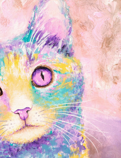 Pink Cat Painting - Cat Art Print on CANVAS or PAPER. Cat Canvas Wall Art by Krystle Cole