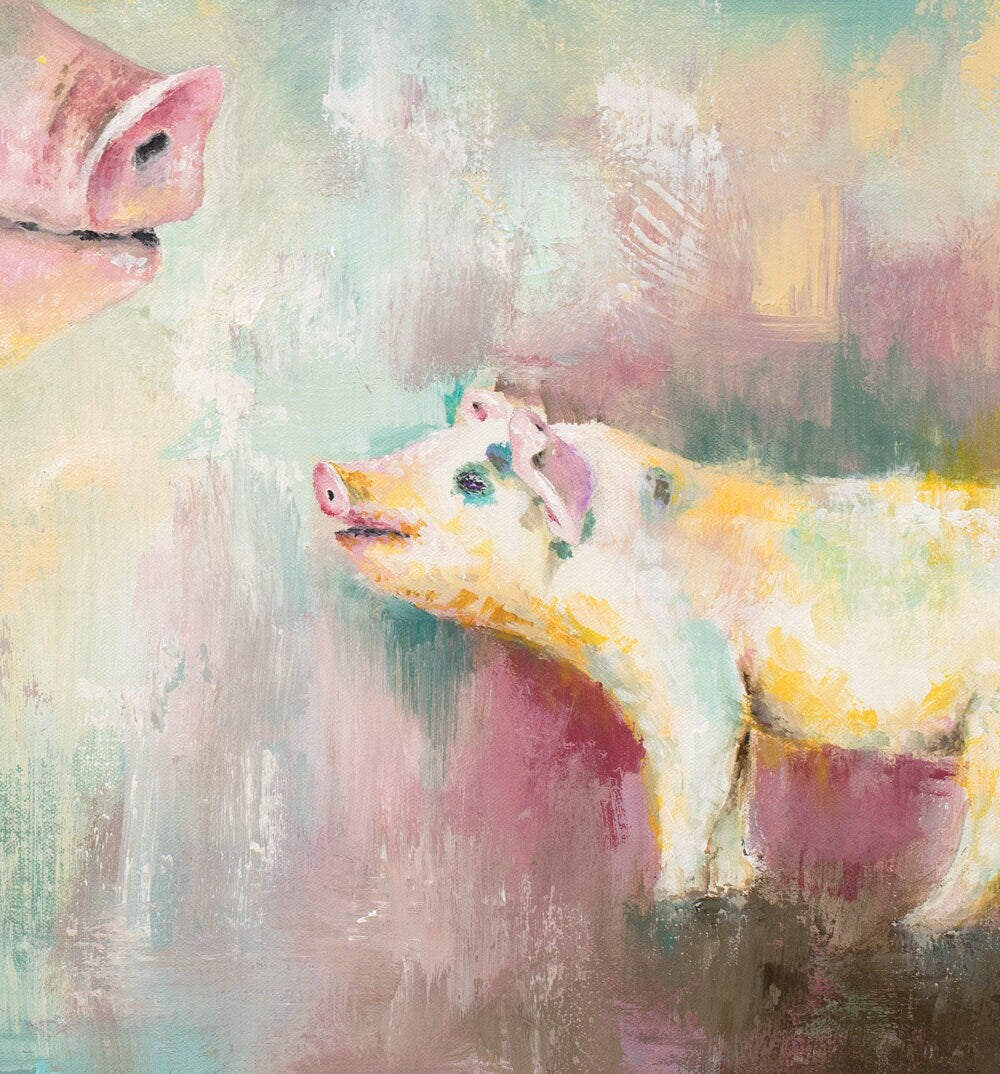 Pig Art on CANVAS or PAPER - Pig Mom & Piglet Print for Wall Decor. Pig Lover Gift. Mother Pig and Baby Artwork. Painting by Krystle Cole