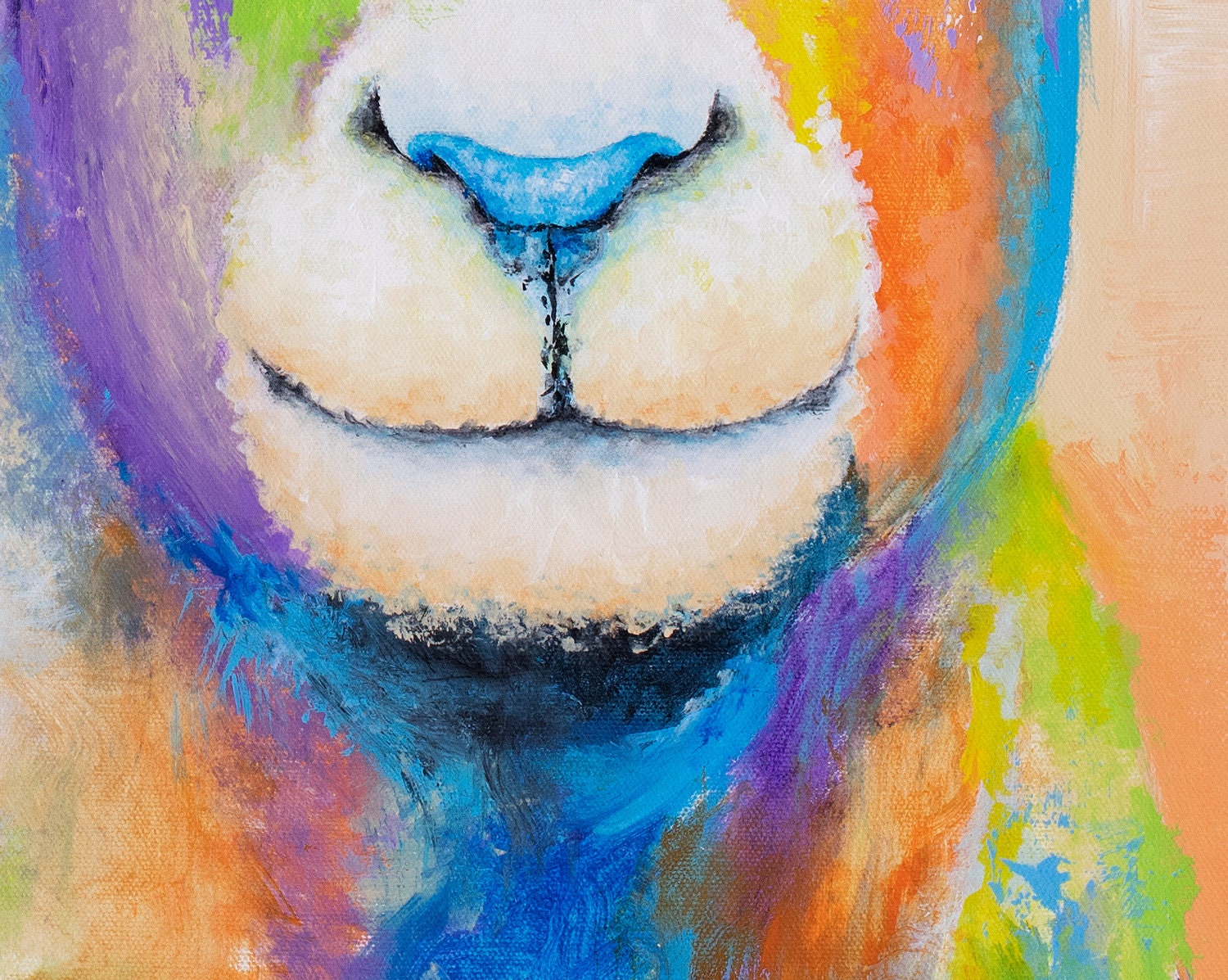 Orange Sheep Art - Blue Sheep Print. Rainbow Sheep Painting. Print on CANVAS or PAPER by Krystle Cole