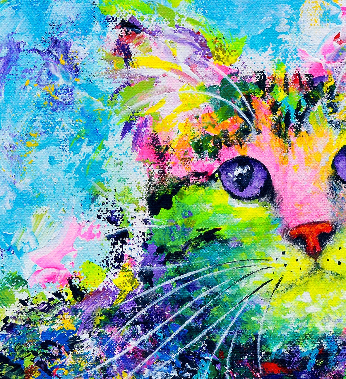 Tabby Cat Print - Cat Painting. Abstract Cat Art on CANVAS or PAPER. Colorful Cat Portrait by Krystle Cole