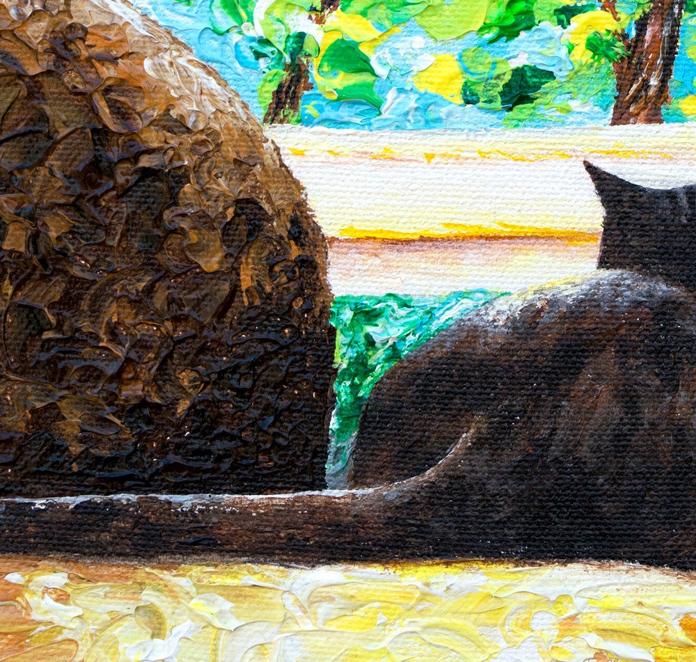 Brown Tabby Cat Art - Square Cat Painting. Impressionist Cat Print on CANVAS or PAPER by Krystle Cole
