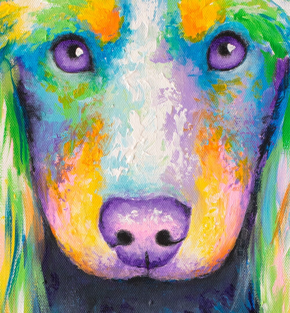 Long-haired Dachshund Wiener Dog Art Print on Paper or Canvas of Colorful Painting by Krystle Cole