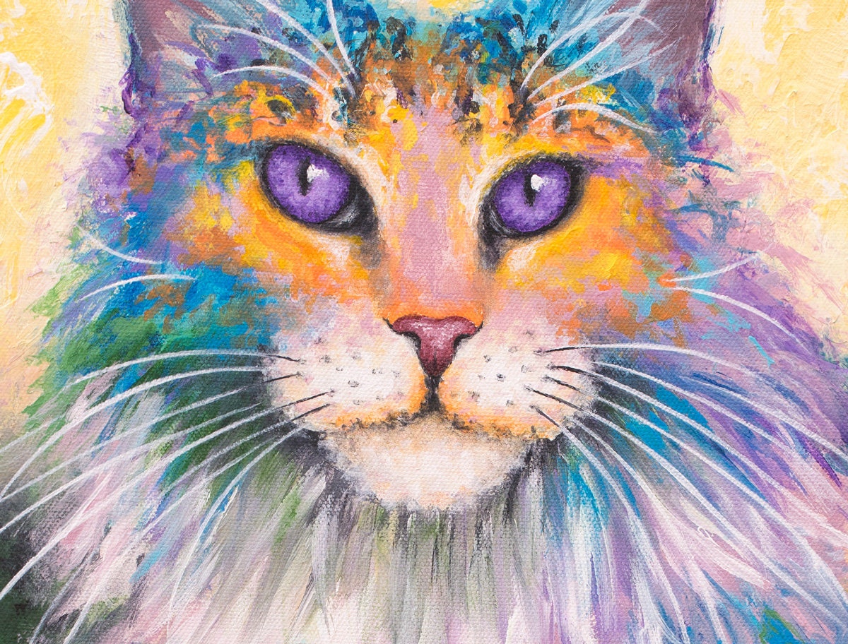 Maine Coon Cat Print - Cat Painting. Long-Haired Cat Art on CANVAS or PAPER by Krystle Cole
