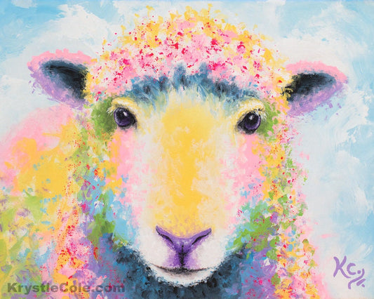 Sheep Art on Paper or Canvas - Farm Animal Print of Colorful Painting "Ewe" by Krystle Cole