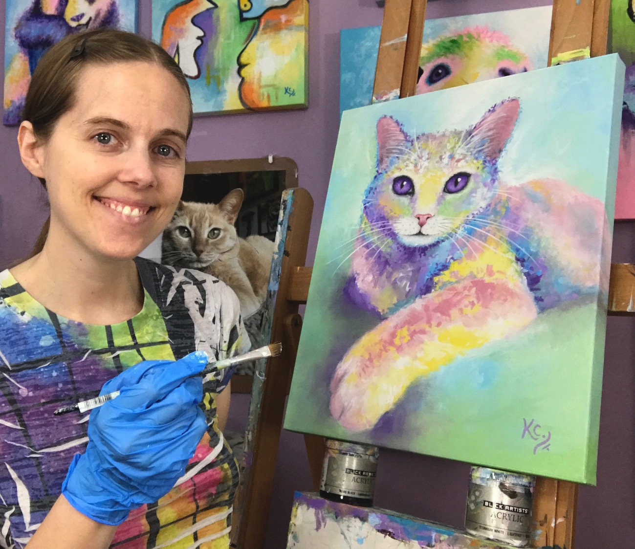 Pastel Cat Print - Cat Painting. Cat Art on CANVAS or PAPER by Krystle Cole