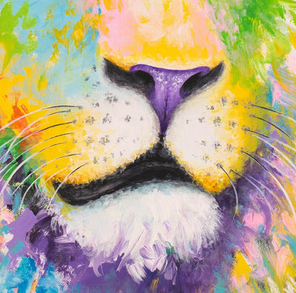 Colorful Lion Painting - Lion Art Print on CANVAS or PAPER for Wall Decor or Gifts. Original Artwork by Krystle Cole