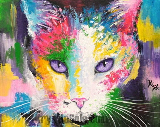 Abstract Cat Art CANVAS or PAPER Print - Colorful Cat Artwork. Cat Poster. Cat Wall Art. Cat Painting by Krystle Cole