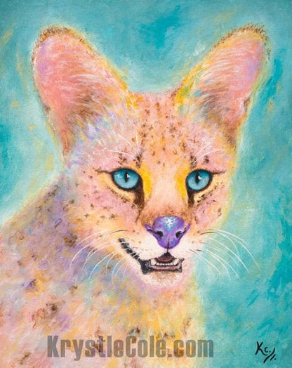 Savannah Cat Art Print on CANVAS or PAPER. Serval Painting by Krystle Cole
